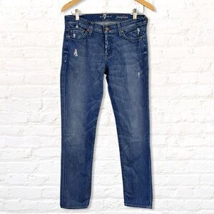 7 For All Mankind Josefina Boyfriend Jeans Button Fly Blue Denim 26 Made in USA